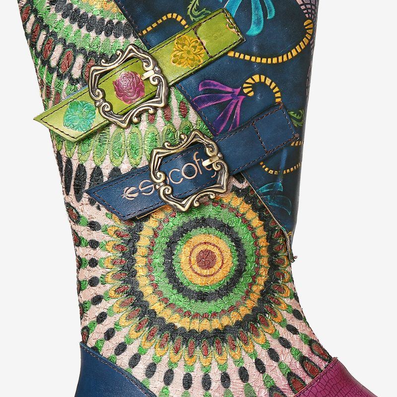 Damen Splicing Tribal Pattern Basel Westernstiefel Mit Reißverschluss In Der Wadenmitte