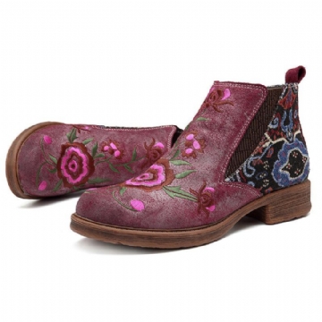 Damen Stiefeletten Aus Leder Mit Aufgestickten Blumen