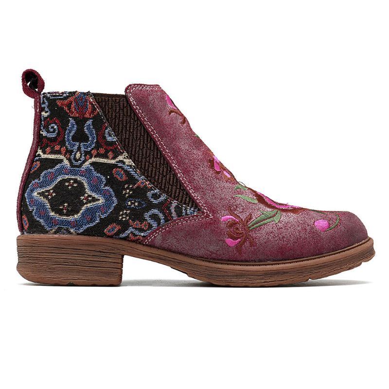 Damen Stiefeletten Aus Leder Mit Aufgestickten Blumen