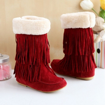 Damen Troddelstiefel Warme Fluff Flanging Mid Waden Schneestiefel