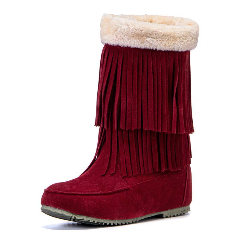 Damen Troddelstiefel Warme Fluff Flanging Mid Waden Schneestiefel