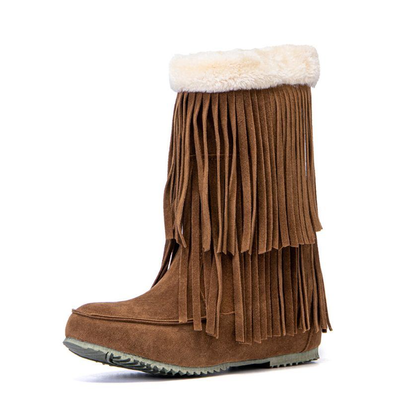 Damen Troddelstiefel Warme Fluff Flanging Mid Waden Schneestiefel