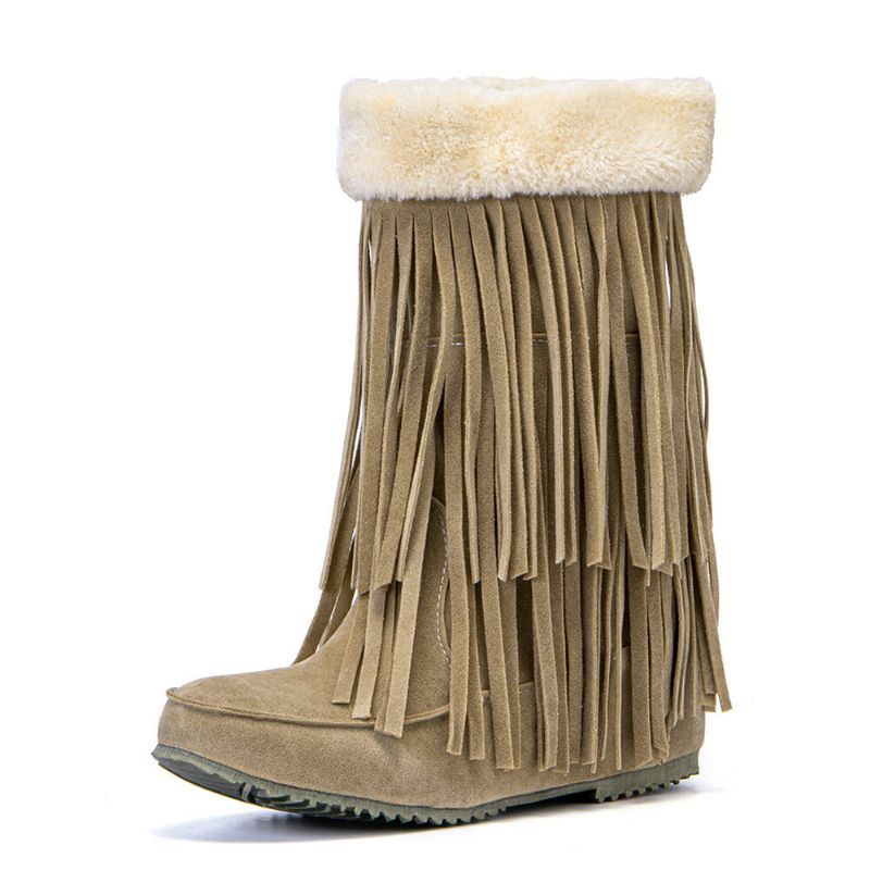 Damen Troddelstiefel Warme Fluff Flanging Mid Waden Schneestiefel