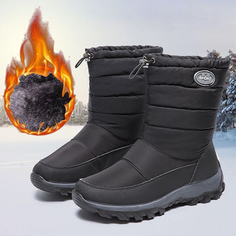 Damen Warm Gefütterte Pull On Plus Samt Schnee Freizeitstiefel