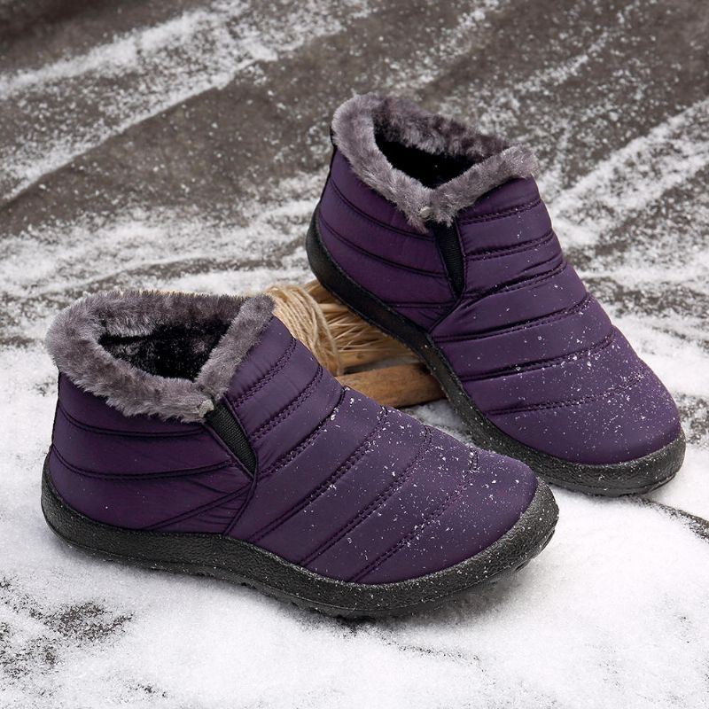 Damen Wasserabweisende Warme Pelzgefütterte Lässige Schnee Slip On Winterstiefeletten