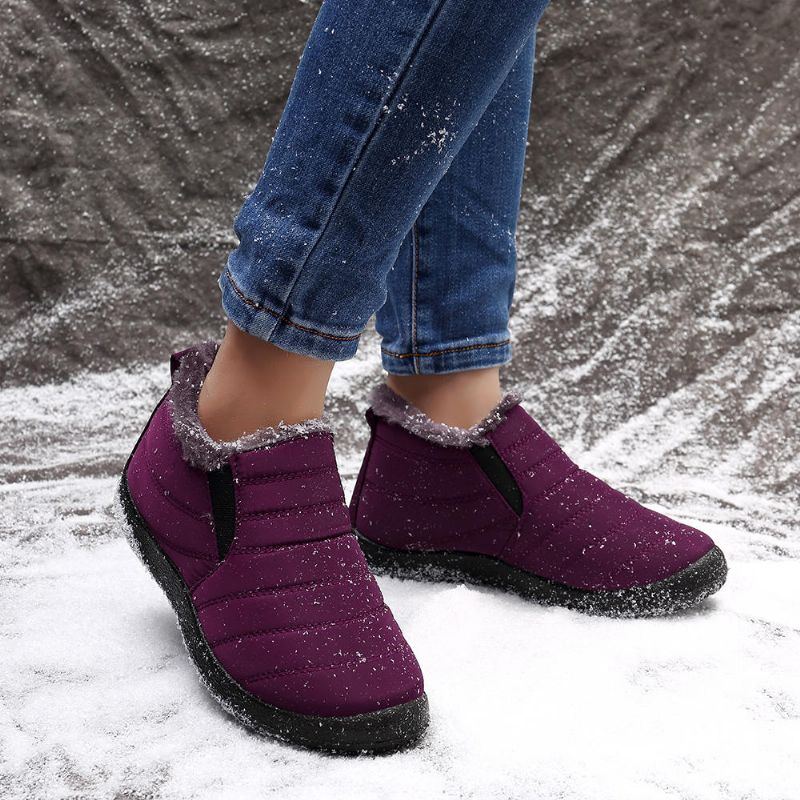 Damen Wasserabweisende Warme Pelzgefütterte Lässige Schnee Slip On Winterstiefeletten