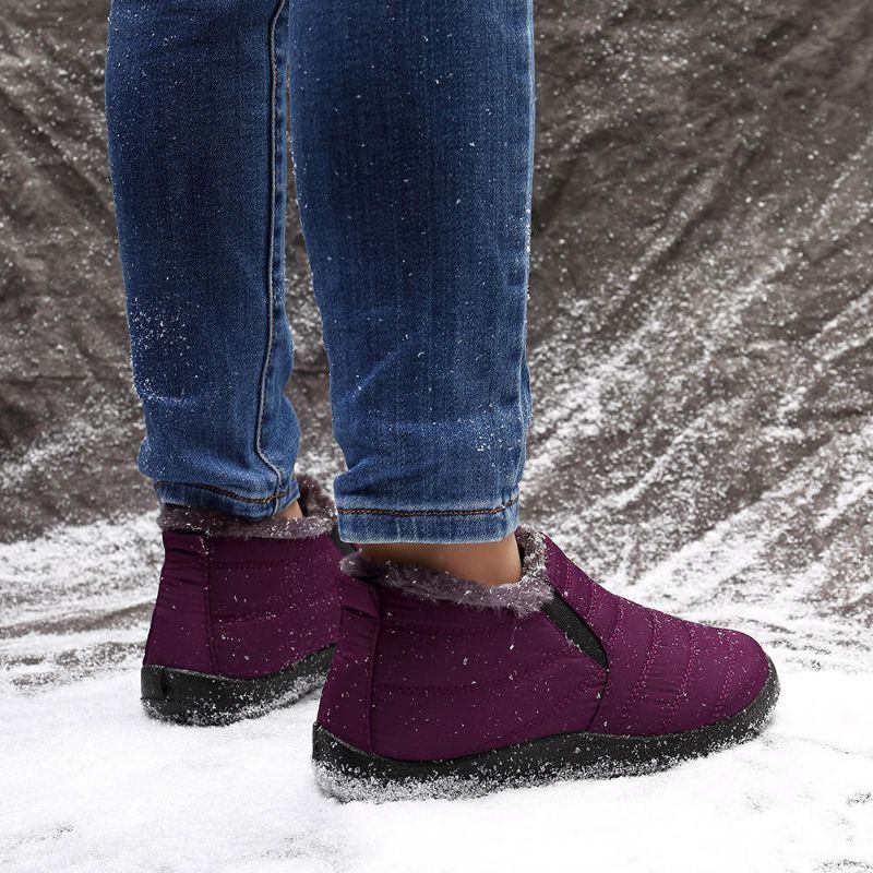 Damen Wasserabweisende Warme Pelzgefütterte Lässige Schnee Slip On Winterstiefeletten