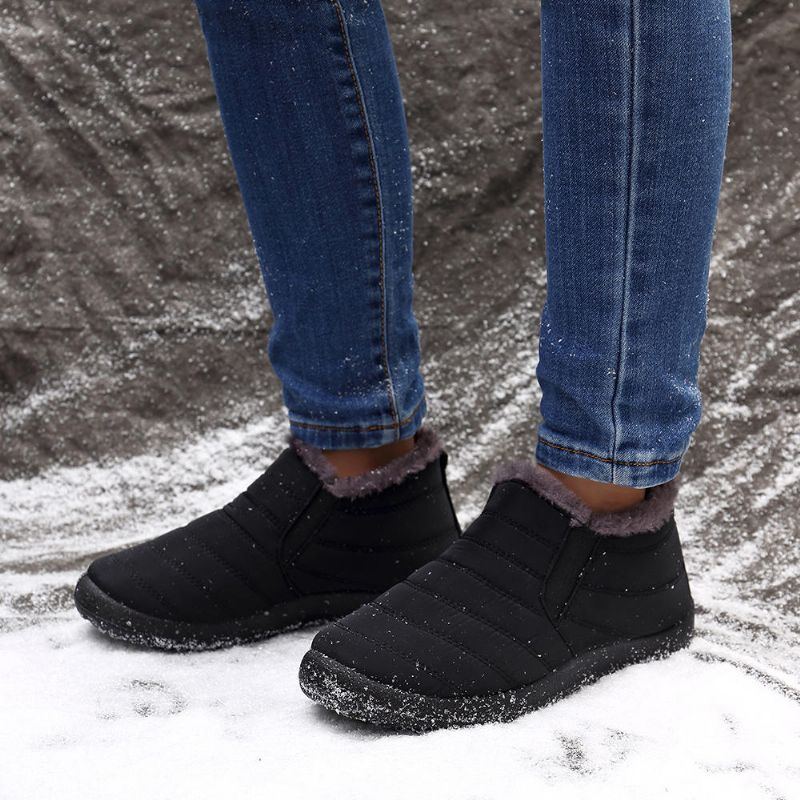 Damen Wasserabweisende Warme Pelzgefütterte Lässige Schnee Slip On Winterstiefeletten