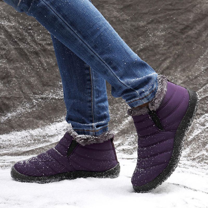 Damen Wasserabweisende Warme Pelzgefütterte Lässige Schnee Slip On Winterstiefeletten