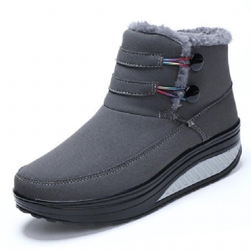 Damen Winter Slip On Warmhaltestiefel Kunstpelzfutter Rocker Sohle Schuhe Schneestiefel