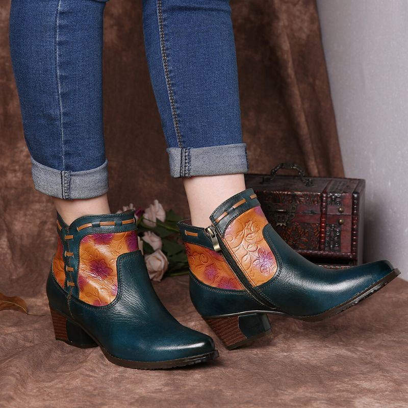 Einfache Western Cowgirl Stiefel Mit Niedrigem Absatz Und Mandel Zehennaht Für Damen