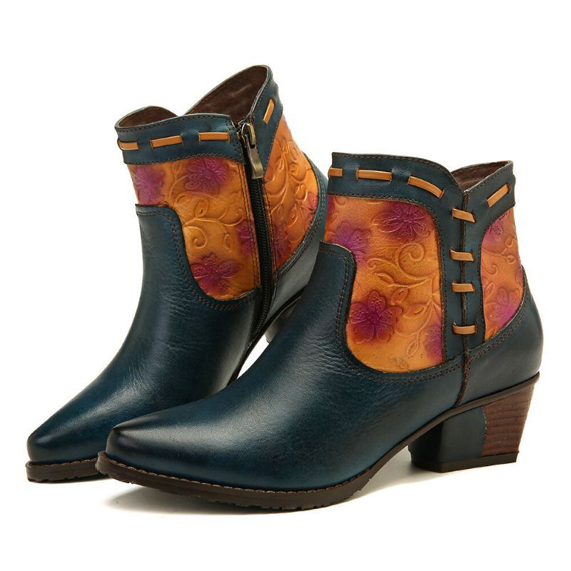 Einfache Western Cowgirl Stiefel Mit Niedrigem Absatz Und Mandel Zehennaht Für Damen