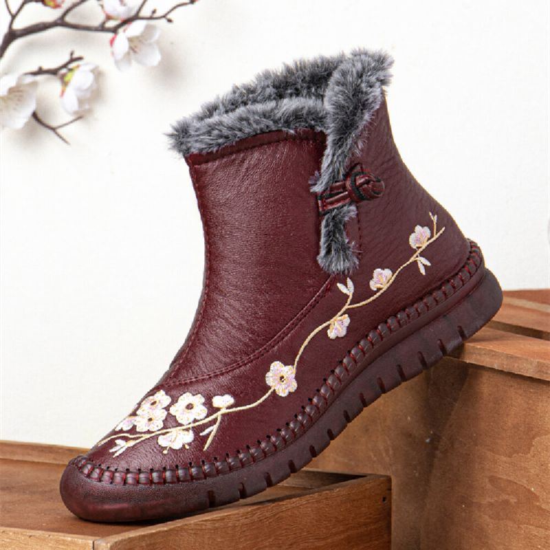 Einfarbige Lässige Retro Bestickte Warme Bequeme Weiche Flache Kurze Stiefel Für Damen