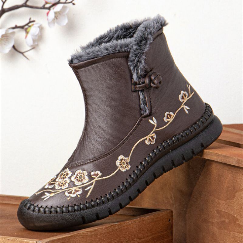 Einfarbige Lässige Retro Bestickte Warme Bequeme Weiche Flache Kurze Stiefel Für Damen