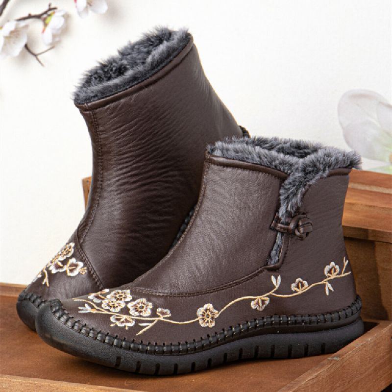 Einfarbige Lässige Retro Bestickte Warme Bequeme Weiche Flache Kurze Stiefel Für Damen