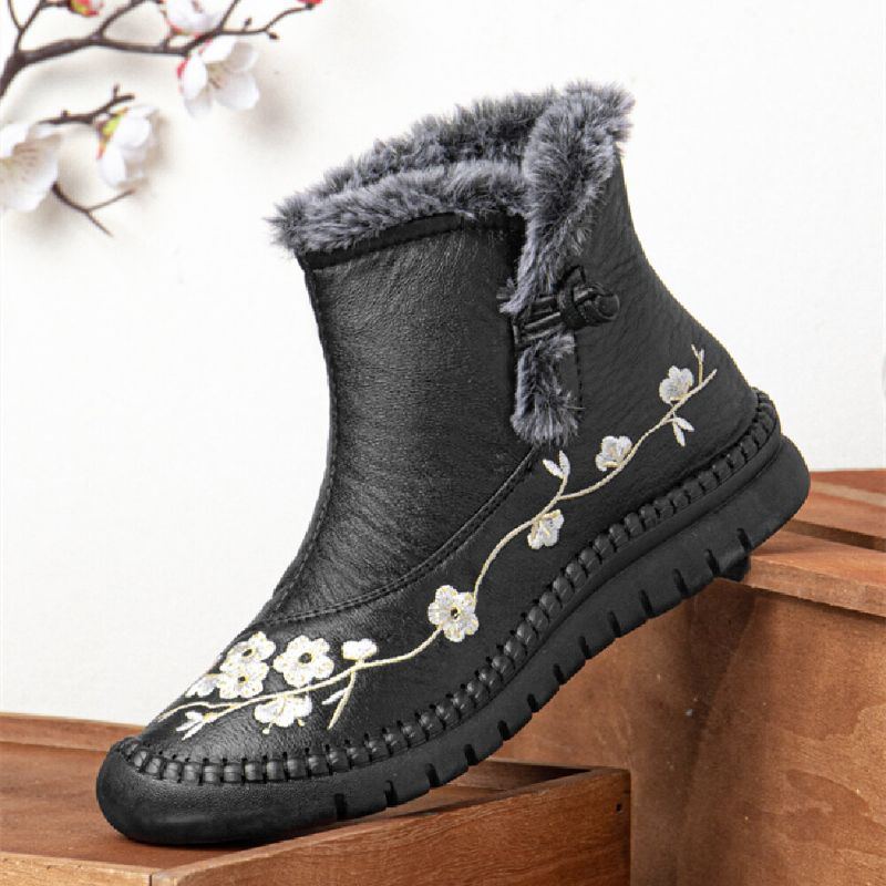 Einfarbige Lässige Retro Bestickte Warme Bequeme Weiche Flache Kurze Stiefel Für Damen