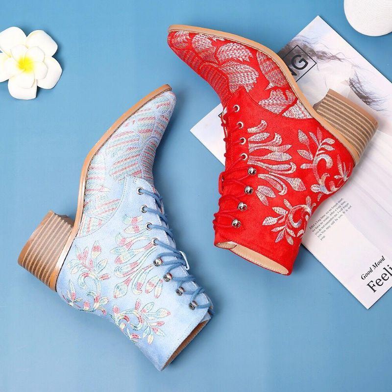 Elegante Mit Blumen Bestickte Stoffstiefeletten Für Damen