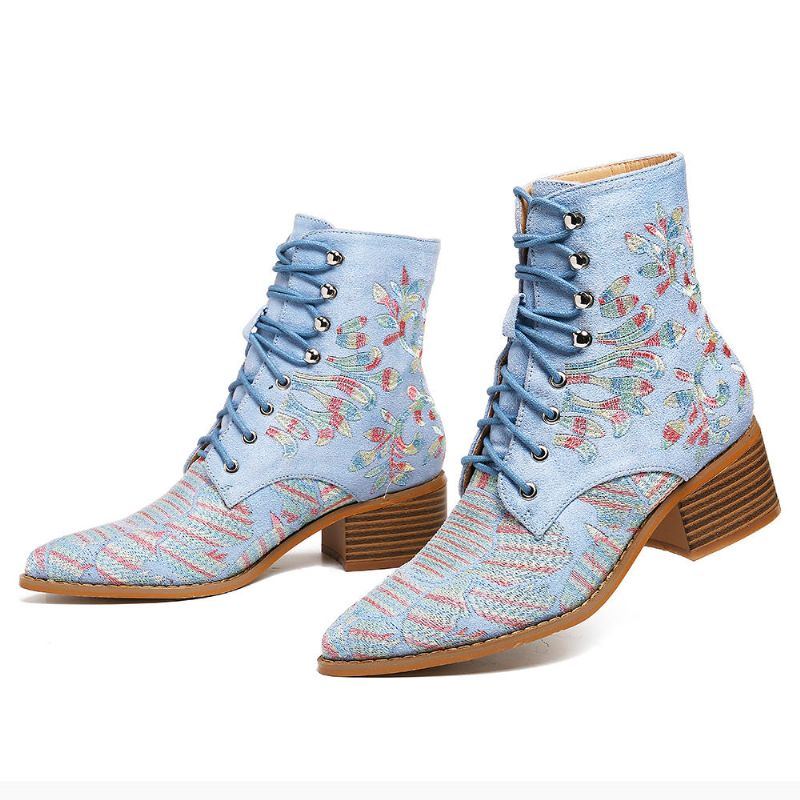 Elegante Mit Blumen Bestickte Stoffstiefeletten Für Damen