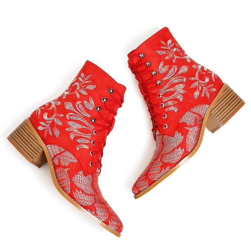 Elegante Mit Blumen Bestickte Stoffstiefeletten Für Damen