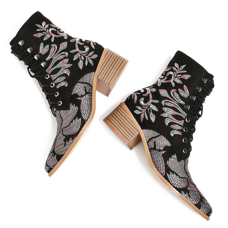 Elegante Mit Blumen Bestickte Stoffstiefeletten Für Damen