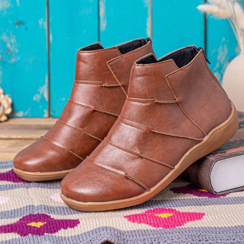 Flache Ankle Boots Für Damen Mit Rutschfester Weicher Sohle Und Reißverschluss Am Rücken