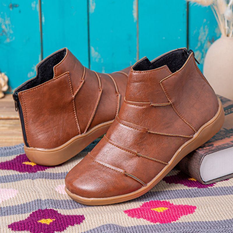 Flache Ankle Boots Für Damen Mit Rutschfester Weicher Sohle Und Reißverschluss Am Rücken