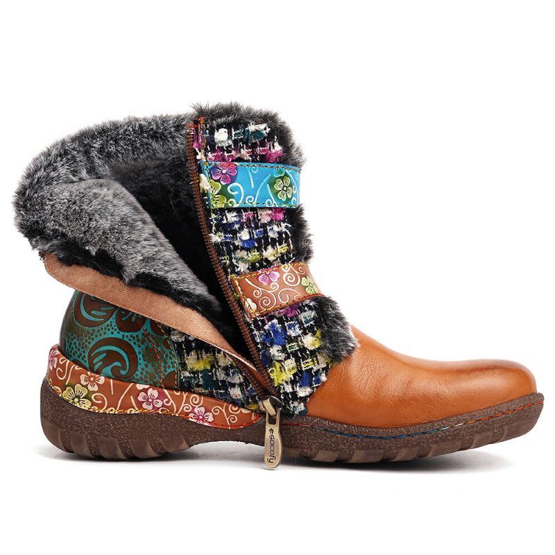 Flache Damenstiefel Aus Superweichem Echtem Leder Mit Bunten Nähten Und Warmem Futter