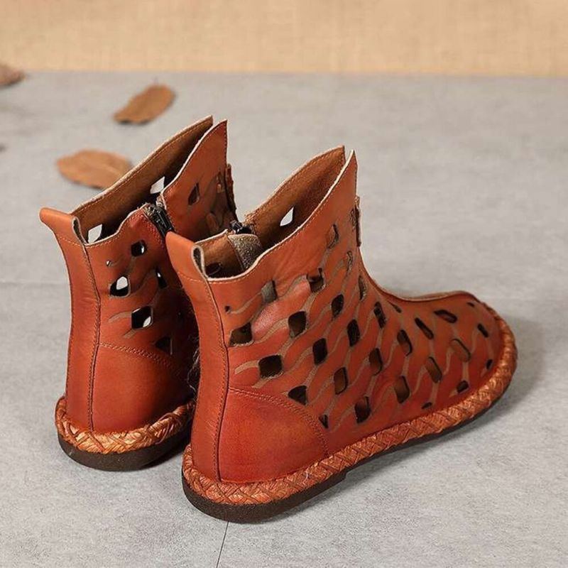 Flache Stiefeletten Im Retro Stil Weich Atmungsaktiv Mit Aushöhlendem Reißverschluss