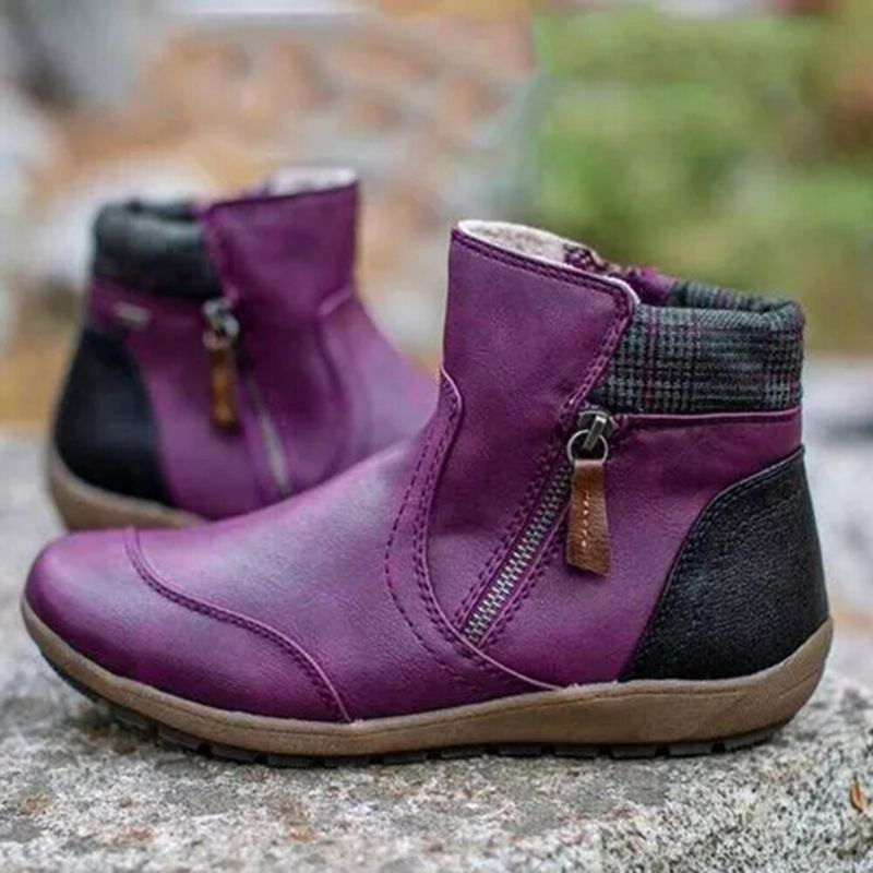 Flache Stiefeletten Mit Seitlichem Reißverschluss Und Rundem Zehenbereich Für Damen In Großen Größen