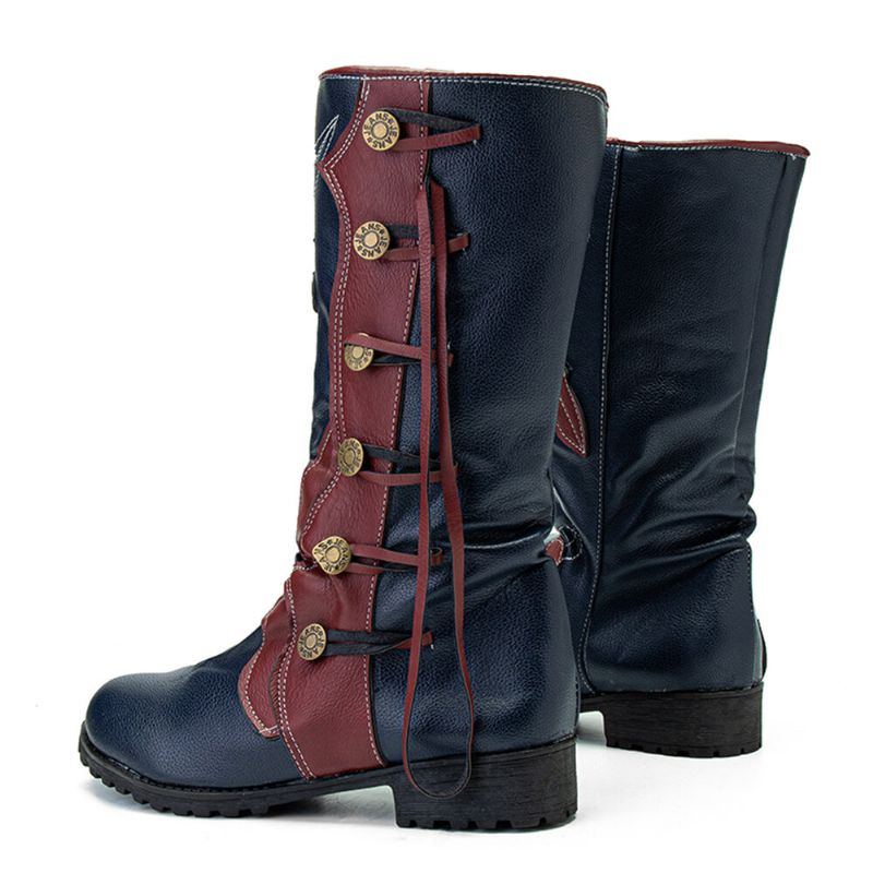 Damen Blattmuster Herbst Winter Warme Verschleißfeste Stiefel Mit Rundem Kopf Und Halbhoher Wade