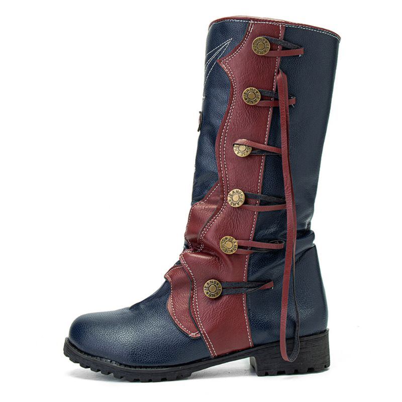 Damen Blattmuster Herbst Winter Warme Verschleißfeste Stiefel Mit Rundem Kopf Und Halbhoher Wade