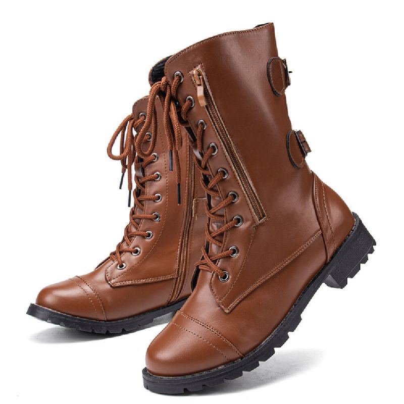 Damen Große Größe Round Toe Lace Up Lässige Tragbare Kampfstiefel Mit Mittlerer Wade