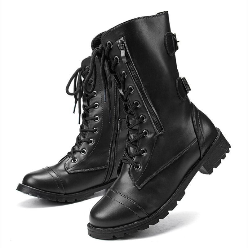 Damen Große Größe Round Toe Lace Up Lässige Tragbare Kampfstiefel Mit Mittlerer Wade