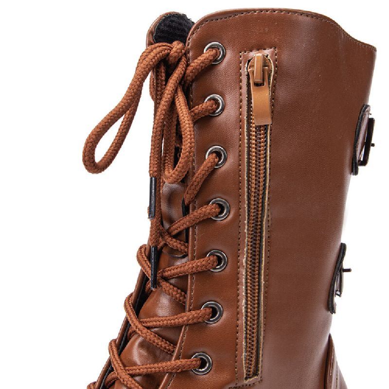 Damen Große Größe Round Toe Lace Up Lässige Tragbare Kampfstiefel Mit Mittlerer Wade