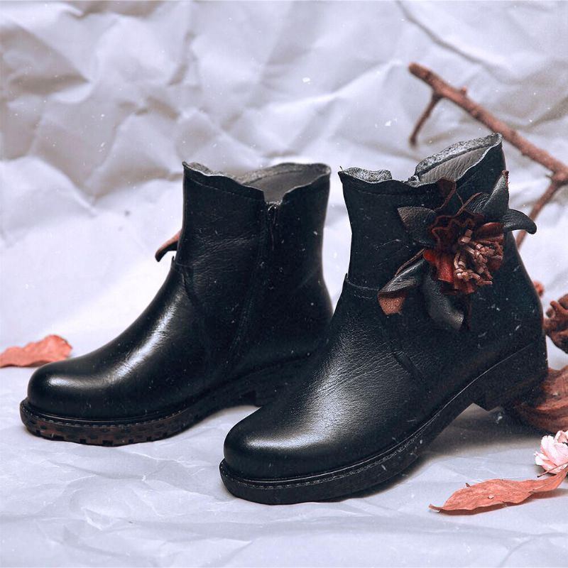 Damen Handgemachte Blumen Leder Beiläufige Stiefeletten