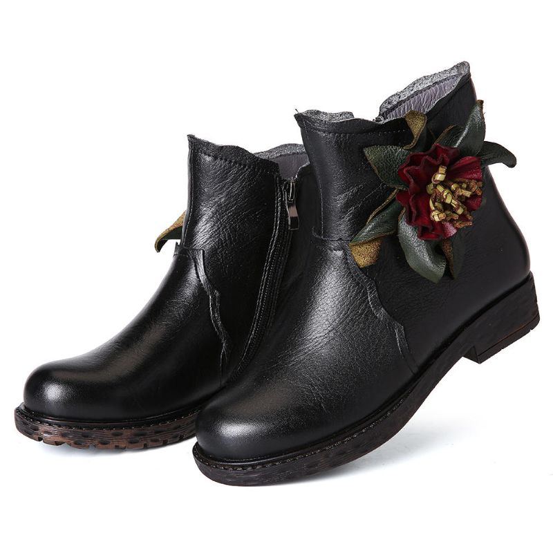 Damen Handgemachte Blumen Leder Beiläufige Stiefeletten