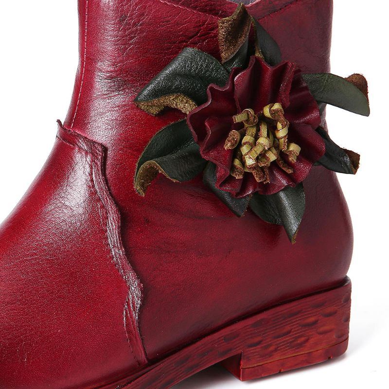 Damen Handgemachte Blumen Leder Beiläufige Stiefeletten