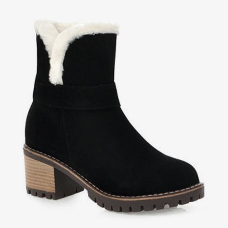 Damen Plus Größe Wildleder Plüsch Futter Warme Runde Zehe Winter Knöchelhohe Schneestiefel