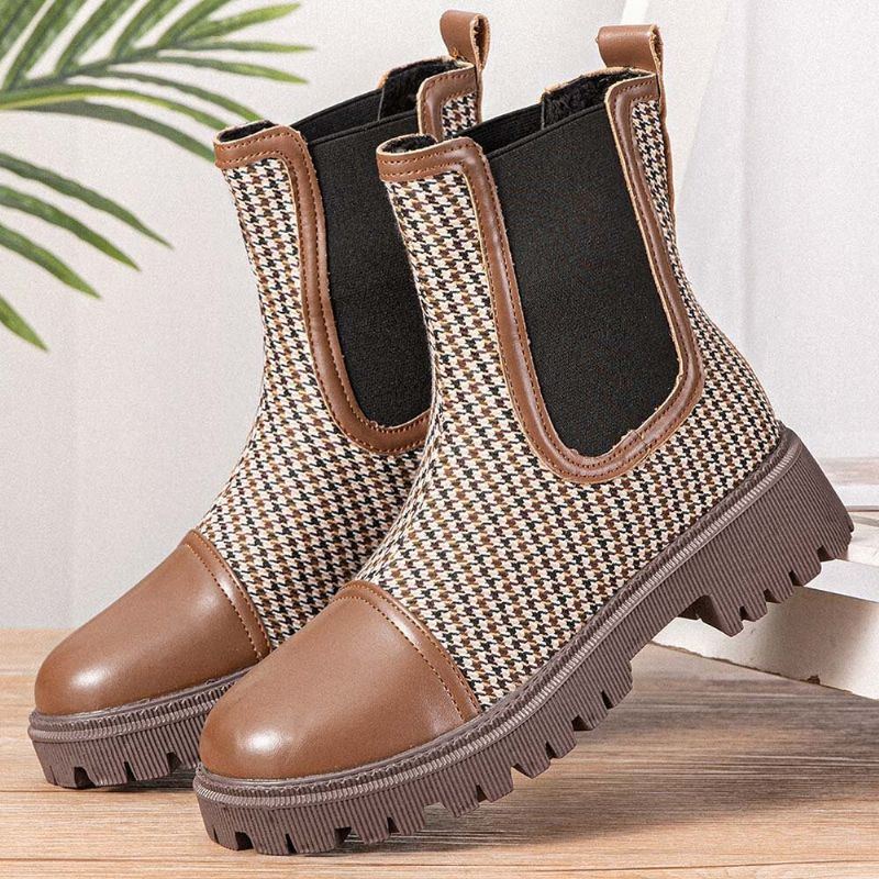 Damen Retro Art Und Weisebeiläufige Bequeme Plateau Chelsea Stiefel