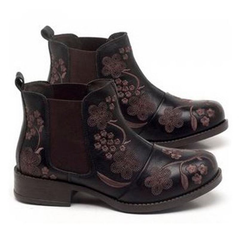 Damen Retro Blumenstickerei Bequeme Tragbare Chelsea Stiefeletten