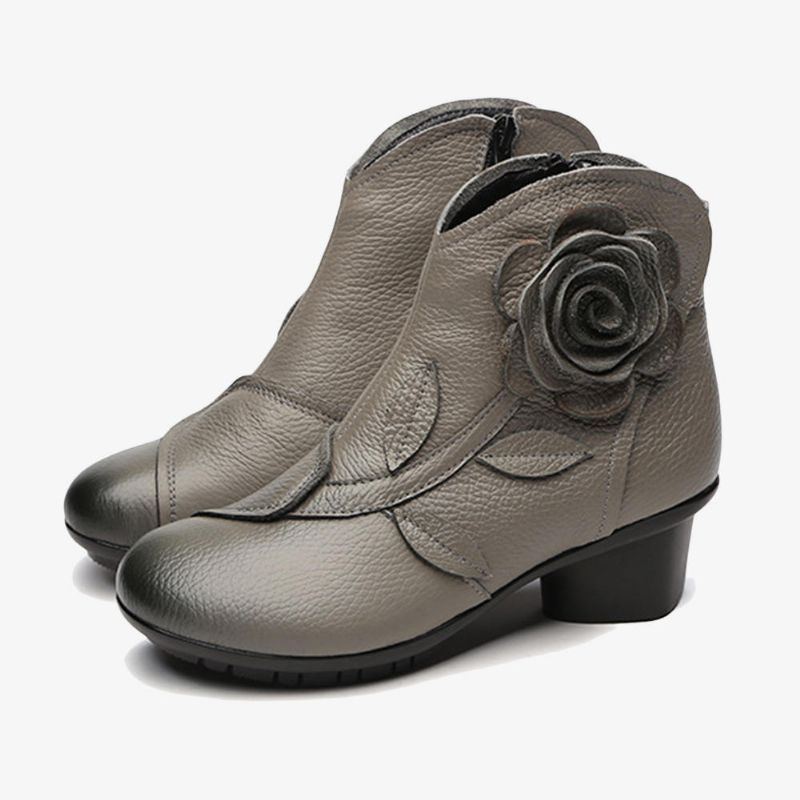 Damen Retro Handgemachte Blume Leder Stiefeletten