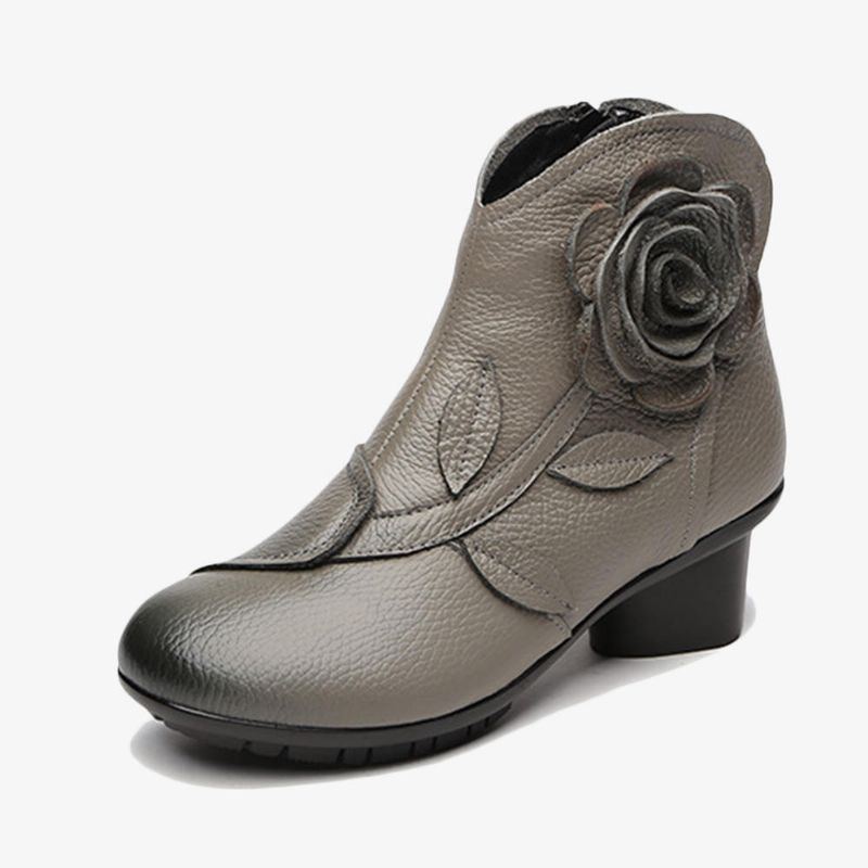 Damen Retro Handgemachte Blume Leder Stiefeletten