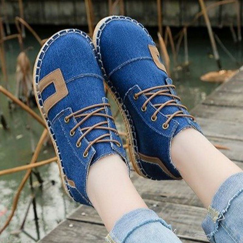 Damen Retro Lässige Schnürung Bequeme Handnähte Espadrilles Flache Kurze Stiefel