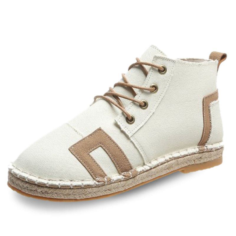 Damen Retro Lässige Schnürung Bequeme Handnähte Espadrilles Flache Kurze Stiefel