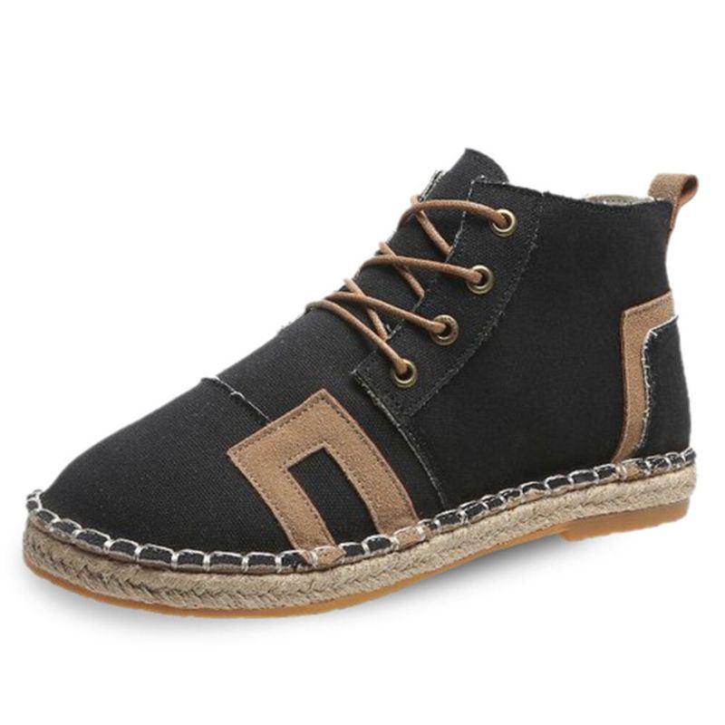 Damen Retro Lässige Schnürung Bequeme Handnähte Espadrilles Flache Kurze Stiefel