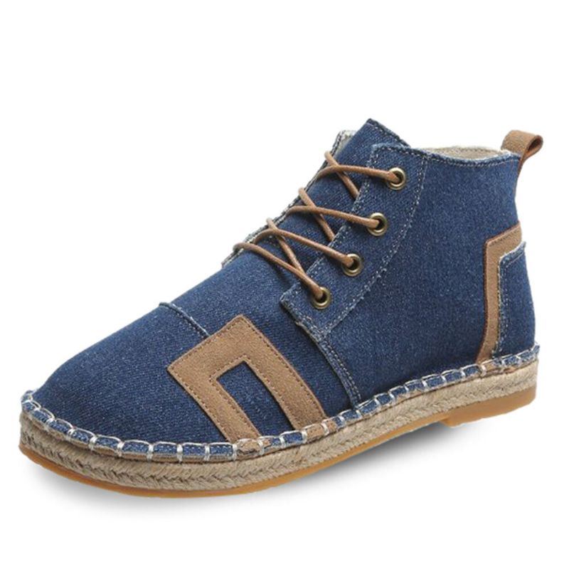 Damen Retro Lässige Schnürung Bequeme Handnähte Espadrilles Flache Kurze Stiefel