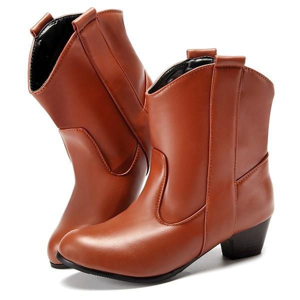 Große Damen Kurze Stiefel Lässige Outdoor High Heel Bequeme Stiefel