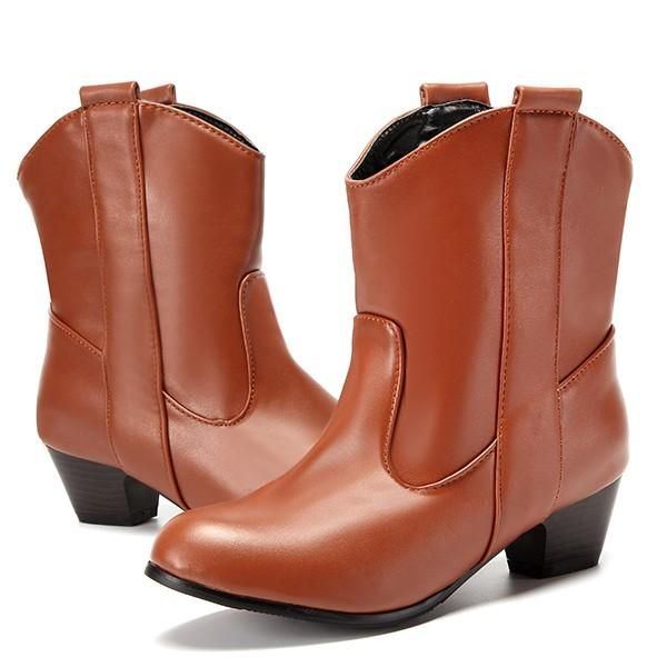 Große Damen Kurze Stiefel Lässige Outdoor High Heel Bequeme Stiefel