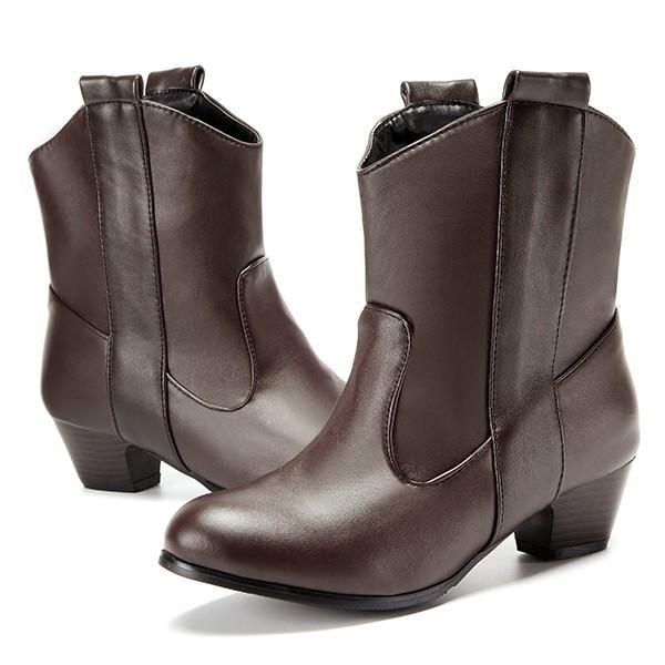 Große Damen Kurze Stiefel Lässige Outdoor High Heel Bequeme Stiefel