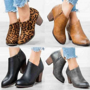 Große Damen Leopard Clog High Chunky Heel Stiefeletten